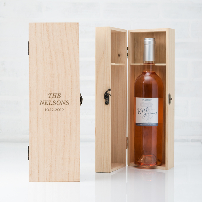Custom Engraved Wooden Wine Gift Box With Lid - Classic Font | Print ...