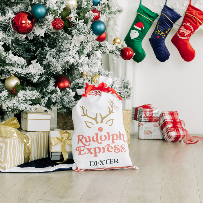Large Personalized Drawstring Santa Sack For Gifts - Rudolph Express ...
